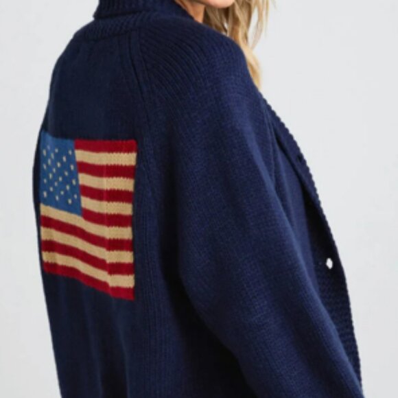 Pink Pineapple Varsity American Flag Chunky Cardigan - Size M/L - Picture 1 of 4